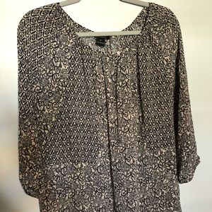 Lucky Brand Navy and Cream Peasant Top